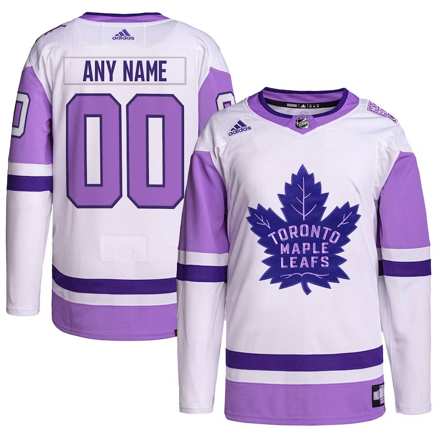 Men Toronto Maple Leafs adidas White Purple Hockey Fights Cancer Primegreen Authentic Custom NHL Jersey